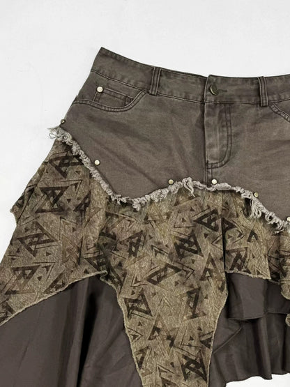 'WasteAsym' Wasteland Style Irregular Denim Midi Skirt