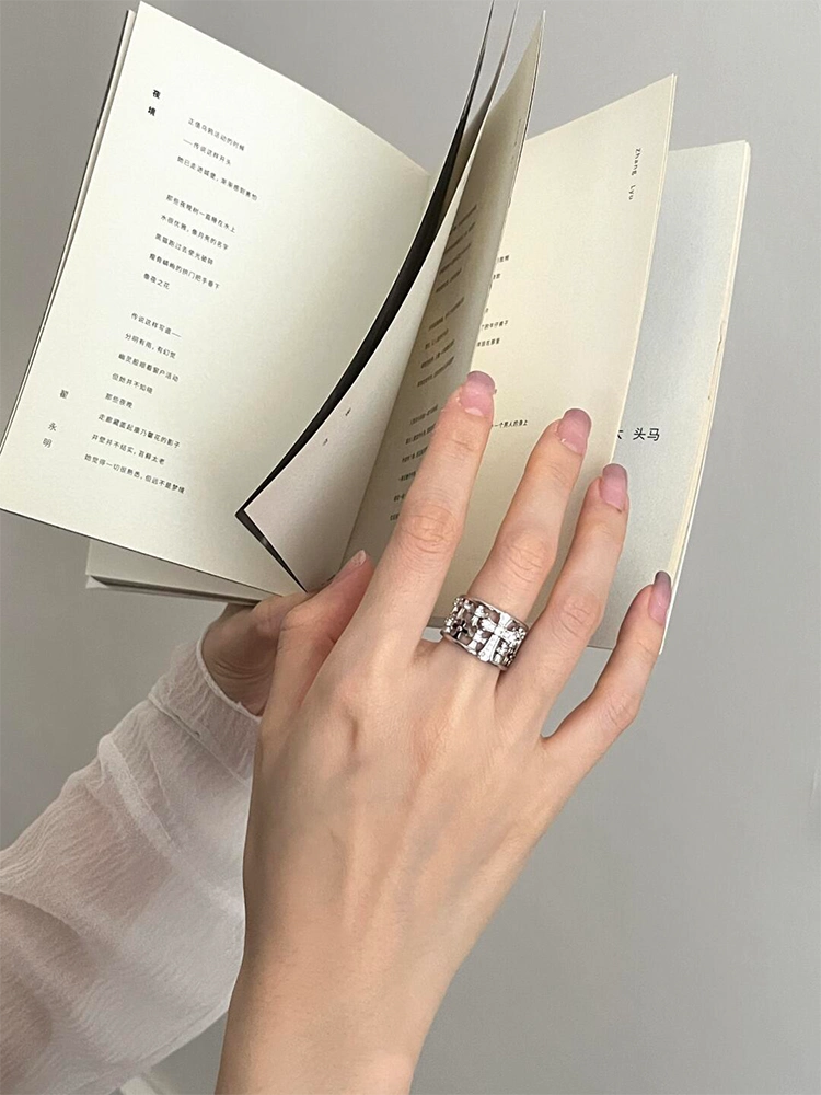'Celestial Cross' Punk Silver Cross Zircon Ring AlielNosirrah