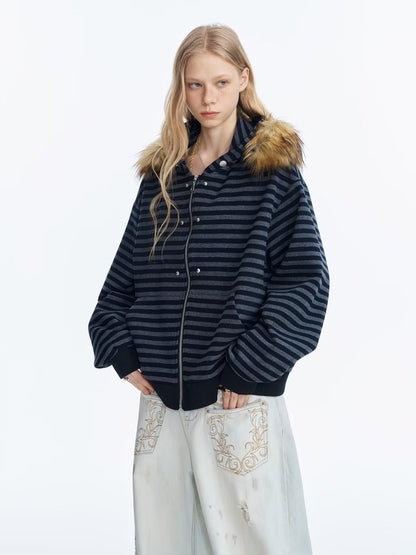 'Retro Rush’ Vintage Striped Zip-Up Hoodie Cardigan AlielNosirrah