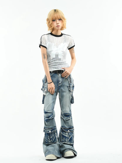 'WingCut' Cutout Butterfly Embroidered Short Sleeve T-Shirt