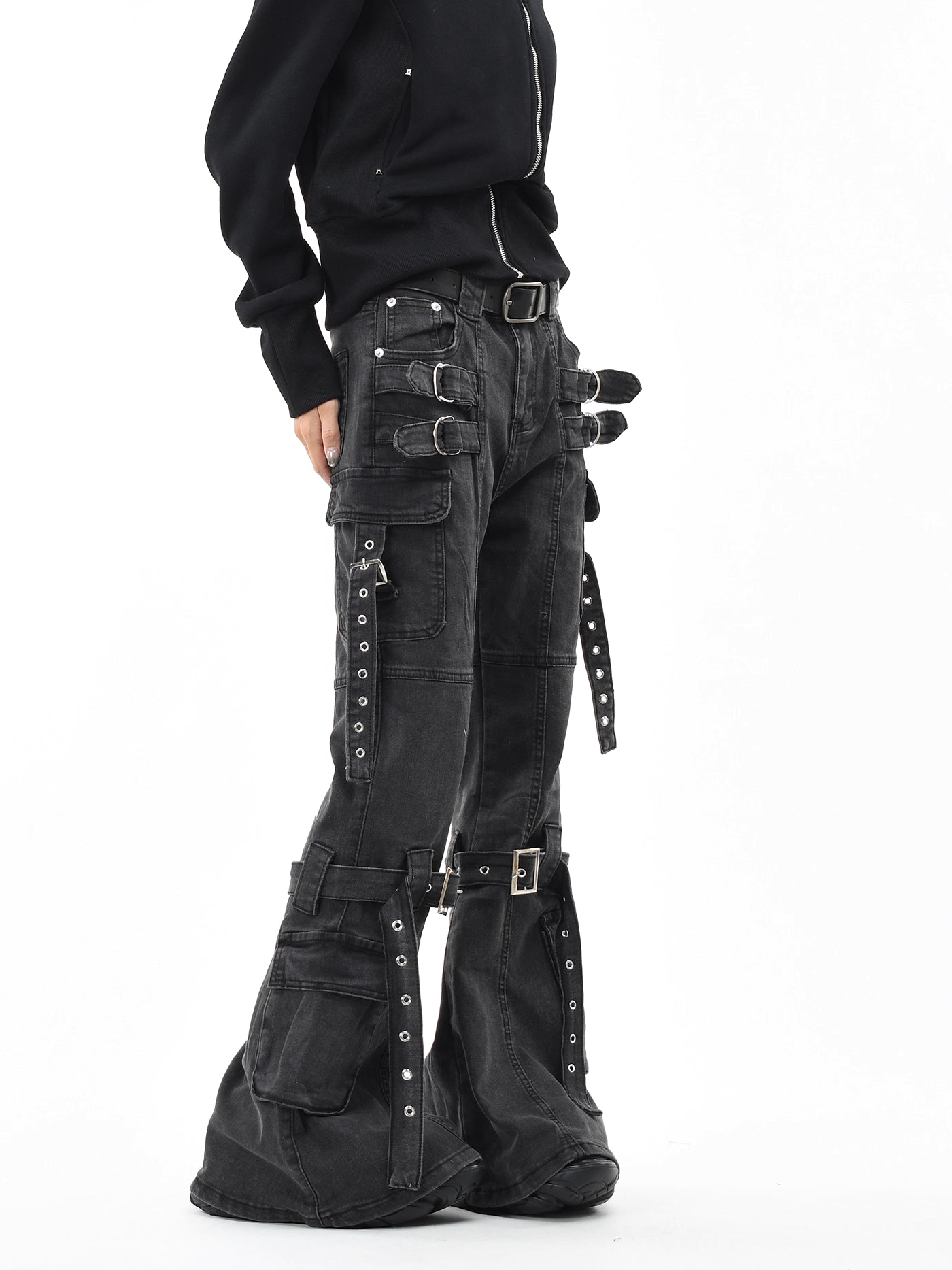 'VibeShift' Multi-Pocket Loose-Fit Flared Denim Cargo Pants AlielNosirrah