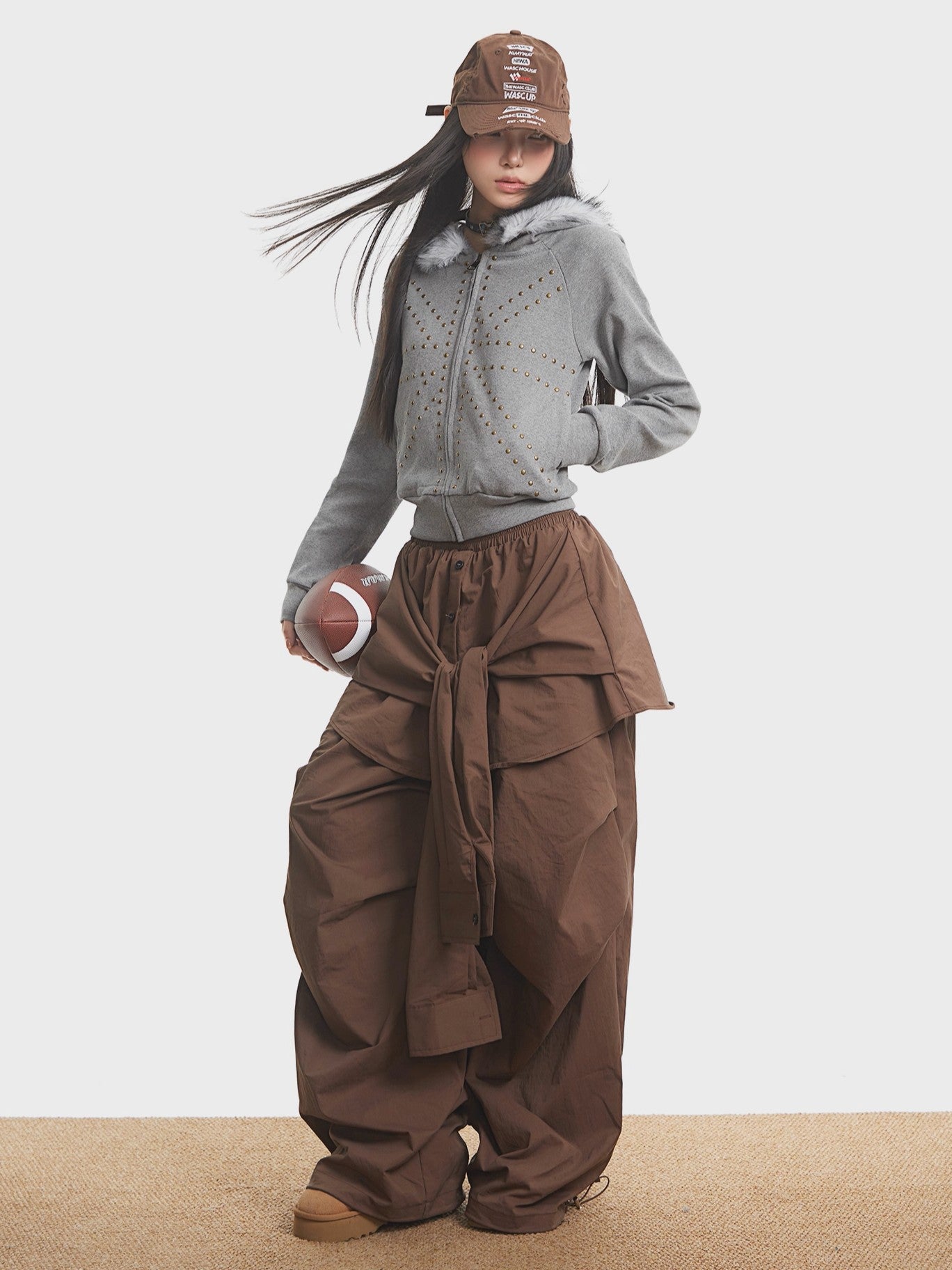 'Urban Stud' Fur Collar Studded Detailing Fleece Hoodie (Copy) AlielNosirrah