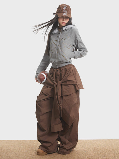 'Urban Stud' Fur Collar Studded Detailing Fleece Hoodie (Copy) AlielNosirrah