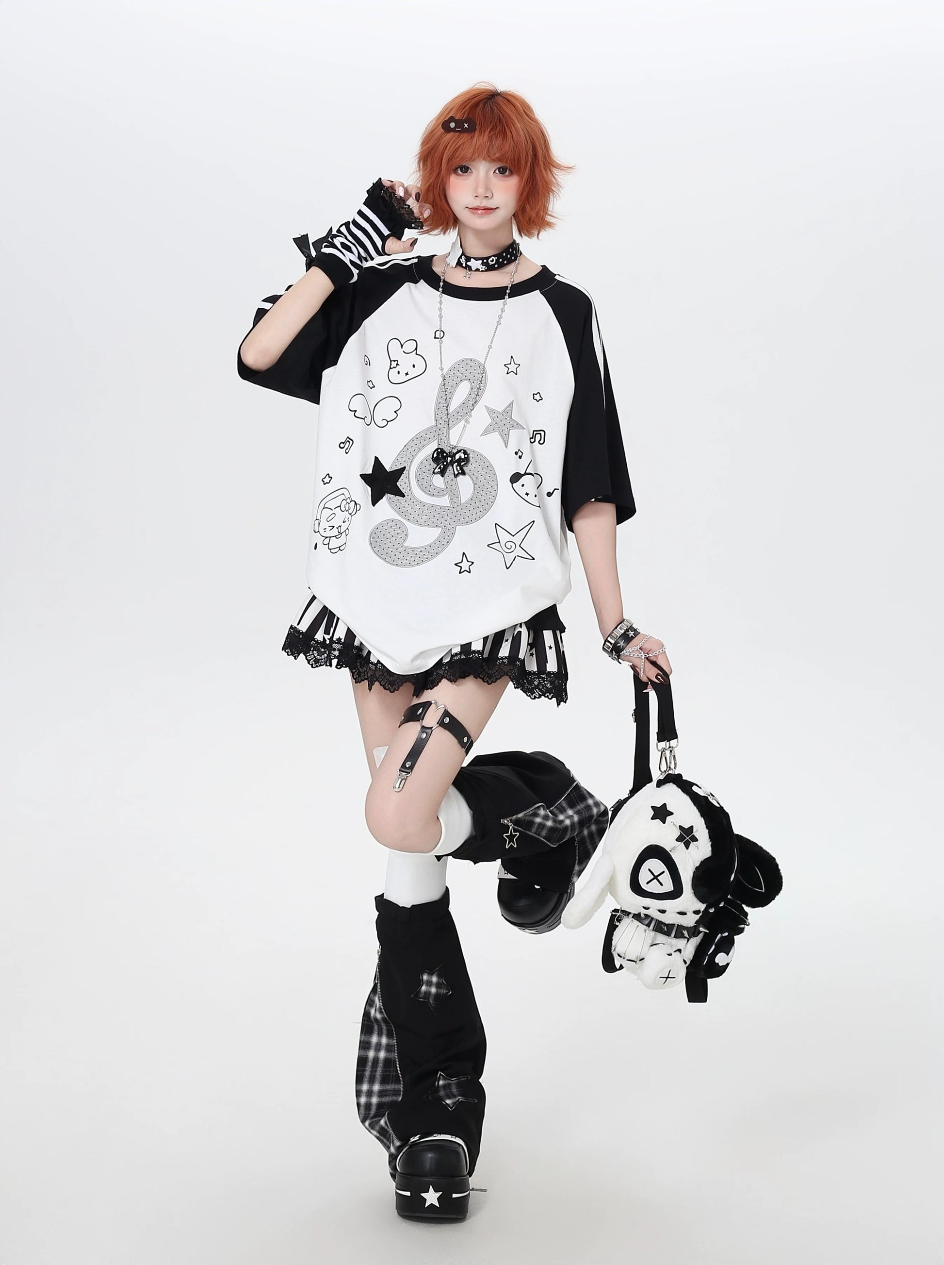 'Bubble Note' Y2K Embroidered Music Note Loose T-Shirt (Copy) AlielNosirrah