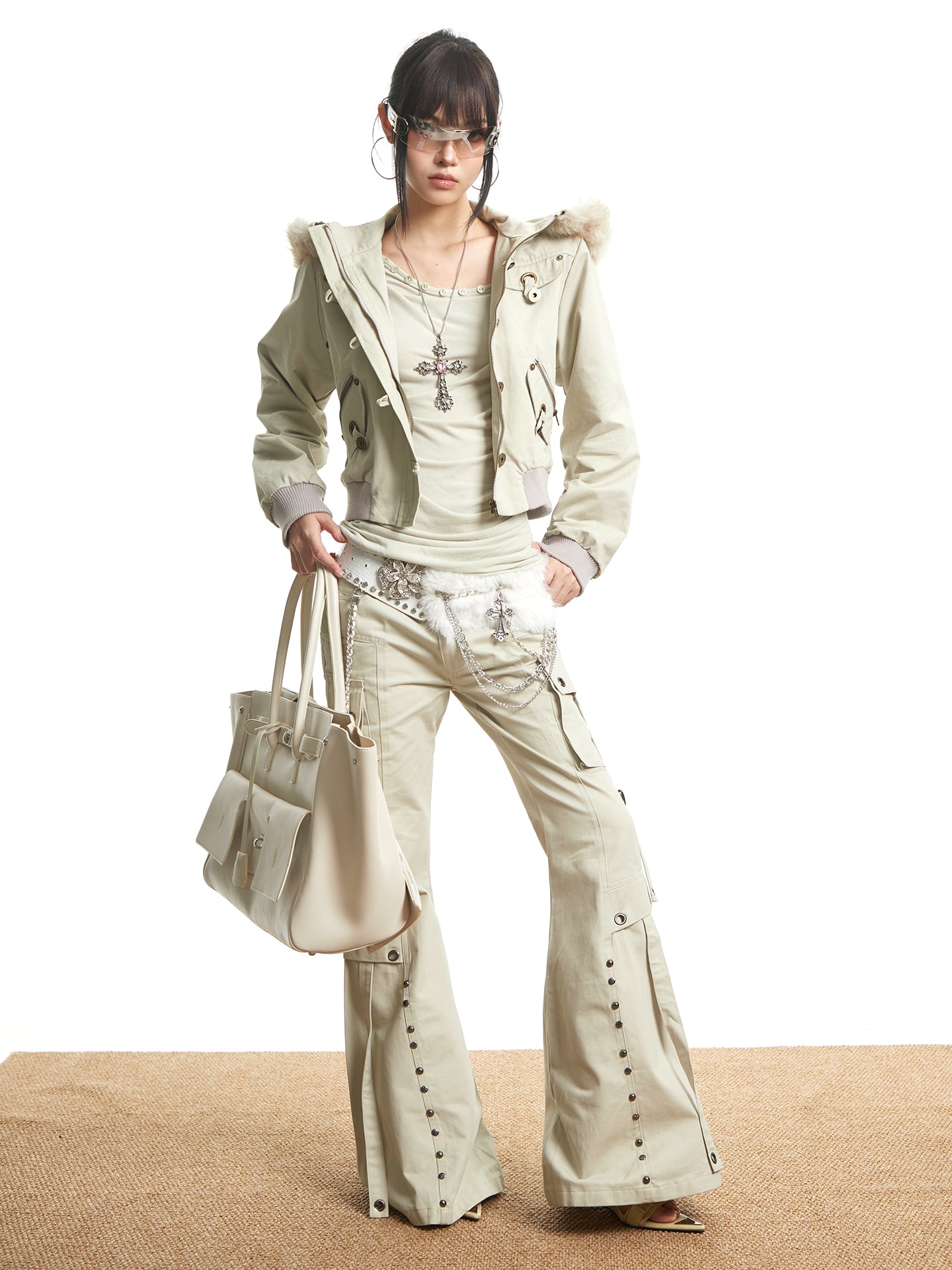 'Urban Edge' Autumn Winter Retro Apricot Flared Streetwear Work Pants AlielNosirrah