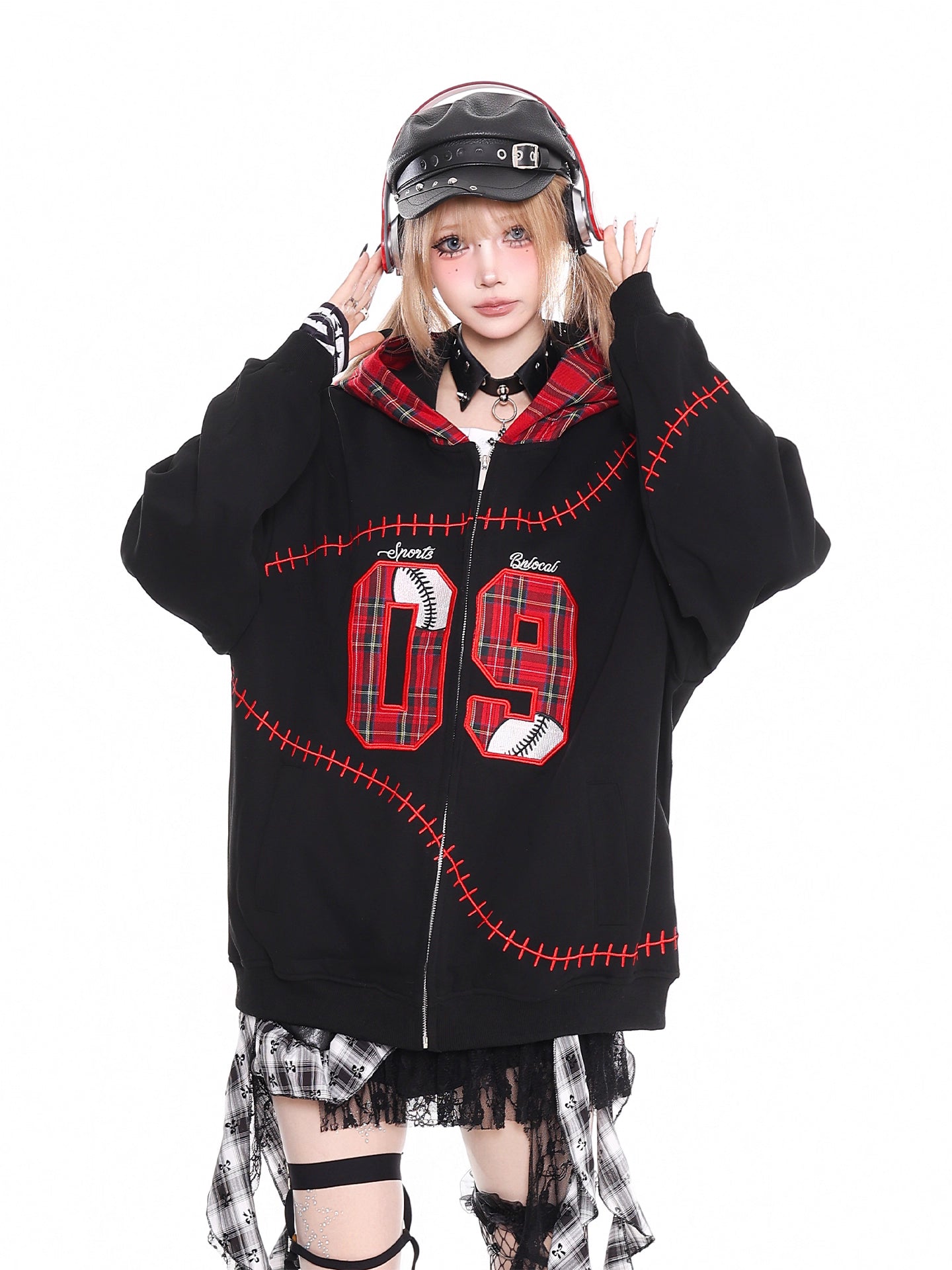 'Slam Dunk' Vintage Y2K Red Plaid Colorblock Hoodie (Copy) AlielNosirrah