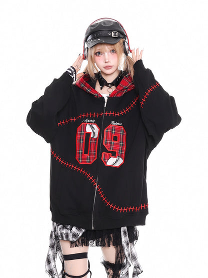 'Slam Dunk' Vintage Y2K Red Plaid Colorblock Hoodie (Copy) AlielNosirrah