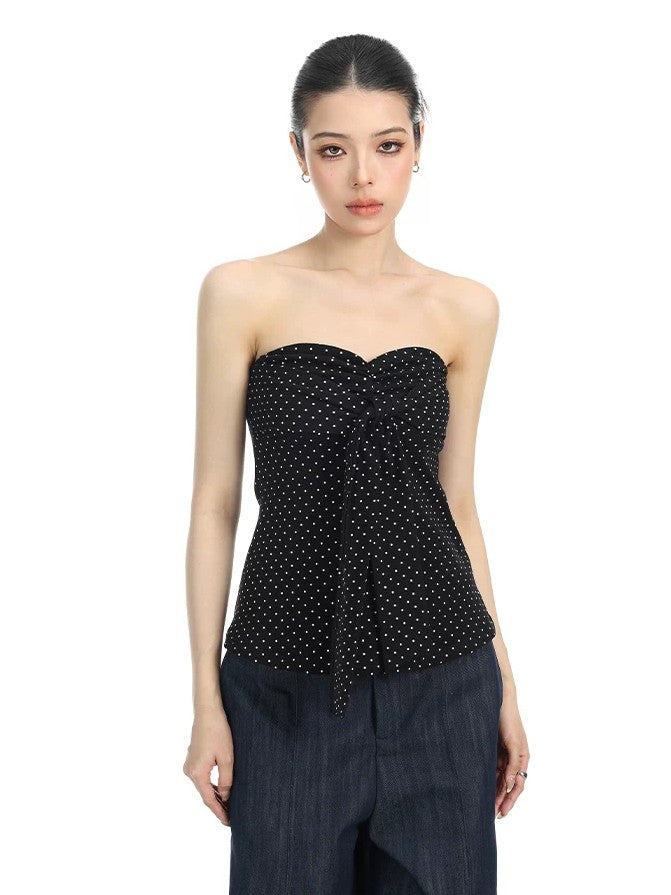 'Polka Babe' Allover Polka Dot Lace-Up Bow Bandeau Top AlielNosirrah