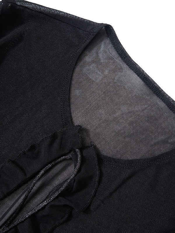 'Mistline' Tie-Up Sheer Mesh Longline Cardigan AlielNosirrah