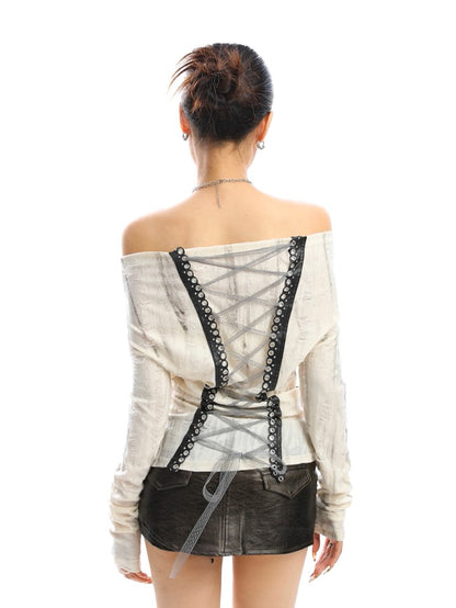 ’Urban Temptress' Color-Block Off-Shoulder Tie Top (Copy) AlielNosirrah