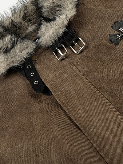 'Frosted Faith' Cross Print Fleece-Lined Thick Jacket AlielNosirrah