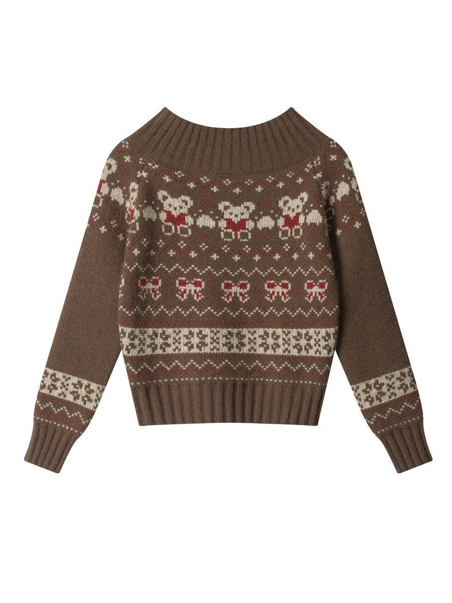 'Winter Wishes‘ Off-Shoulder Fair Isle Christmas Knit Sweater AlielNosirrah