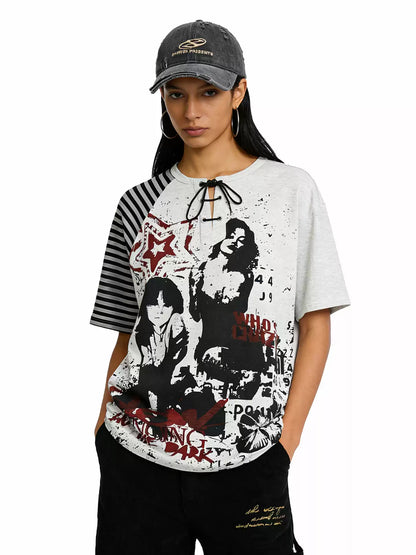 'City Outcast' Vintage Streetwear Print Striped T-Shirt AlielNosirrah