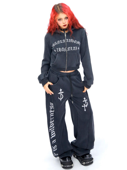 ’Wild Horned' Demon Horn Cropped Hoodie + Wide-Leg Pants Set AlielNosirrah