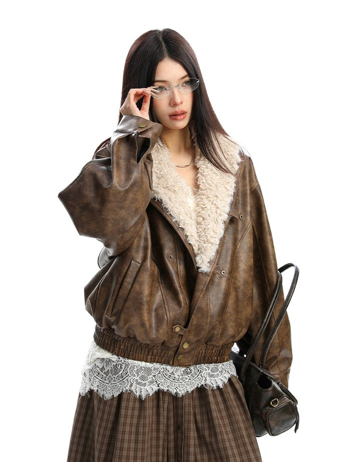 'Velvet Dawn' Shearling-Lined Faux Leather Jacket AlielNosirrah