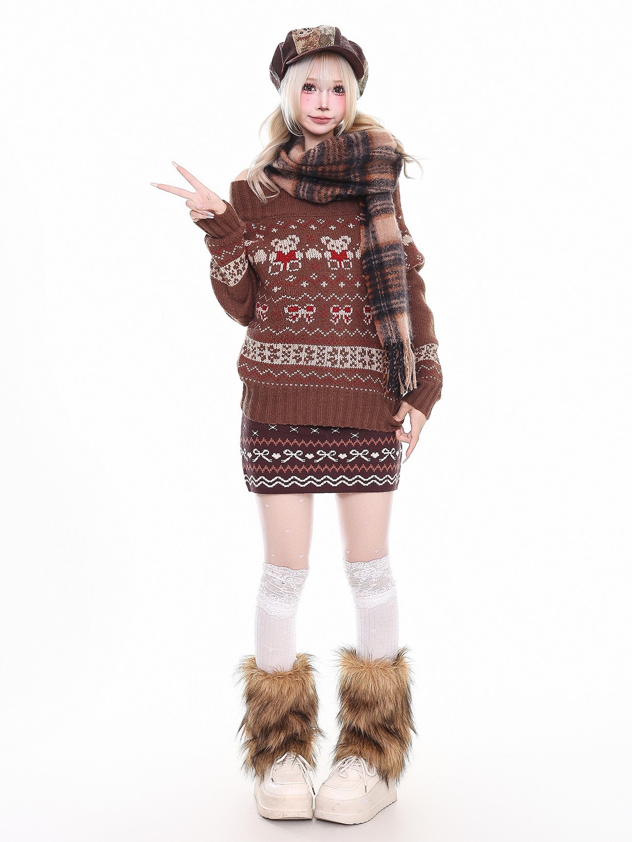 'Winter Wishes‘ Off-Shoulder Fair Isle Christmas Knit Sweater AlielNosirrah