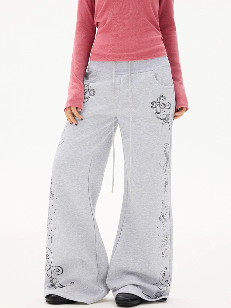 'Soft Bloom' Vintage Floral Slight-Flared Casual Pants AlielNosirrah