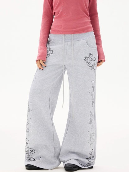 'Soft Bloom' Vintage Floral Slight-Flared Casual Pants AlielNosirrah