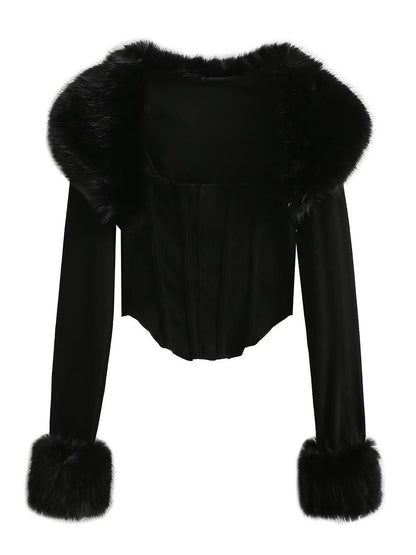 'Luxe Whisper' Vintage Faux Fur Collar Cardigan & Cropped Tank Top Set AlielNosirrah