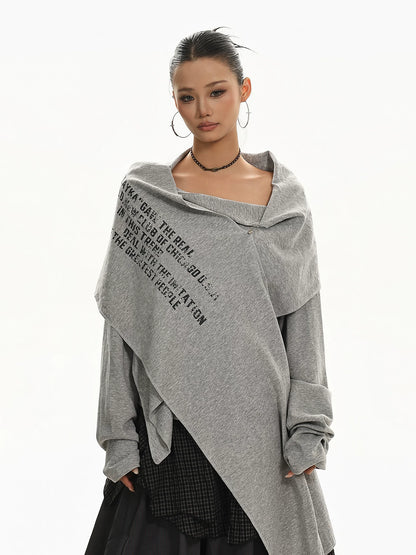 'RetroShift' Vintage Letter Print Irregular Hem Top