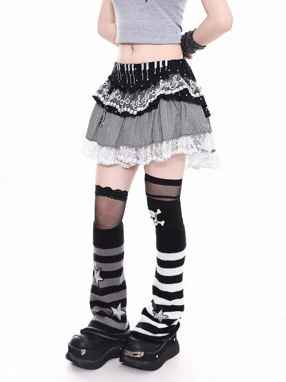 'Melody Keys' Y2K Plaid Lace Patchwork Puff Cake Skirt (Copy) AlielNosirrah