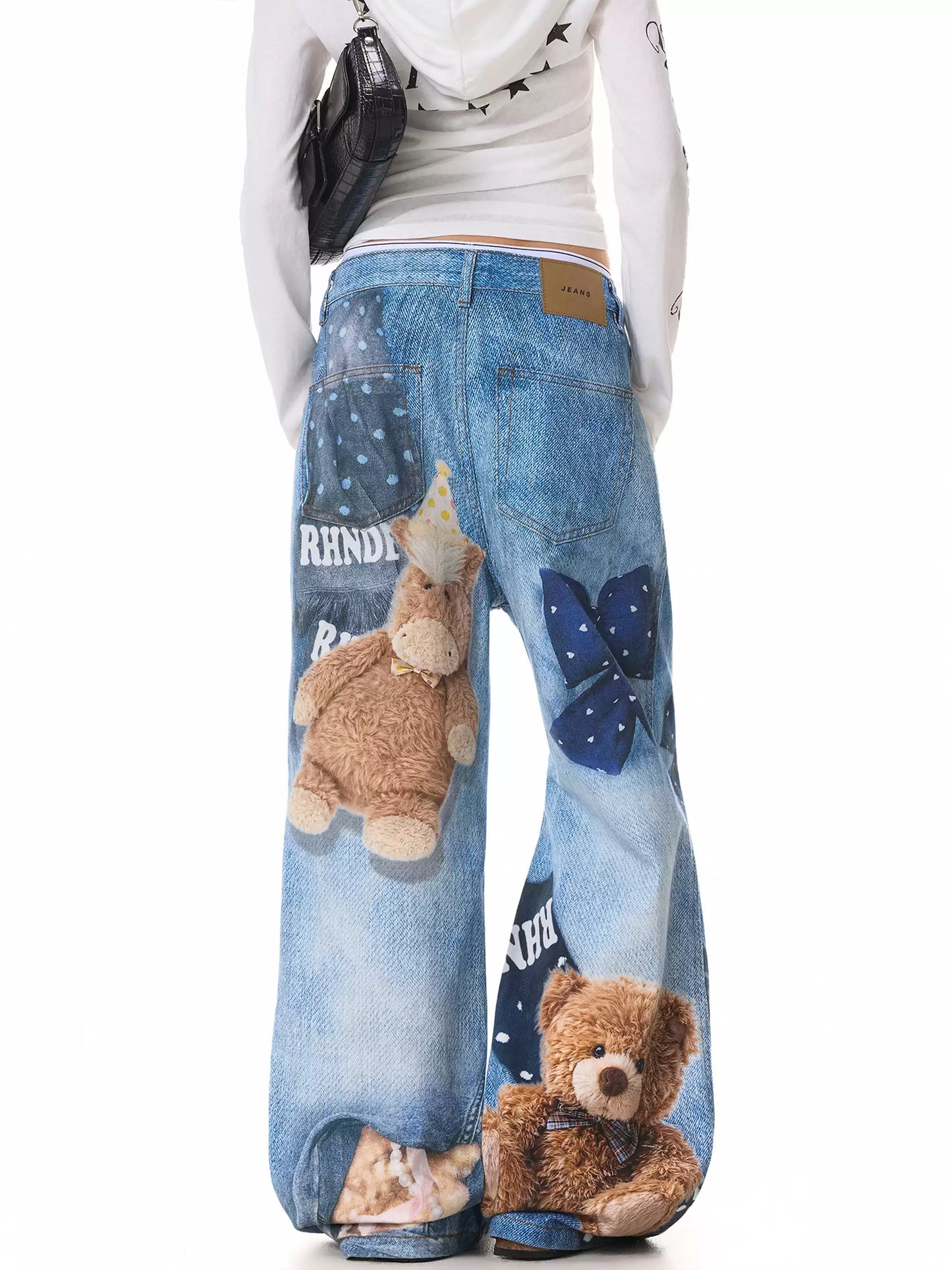 'Fuzzy Friends' Streetstyle Oversized Cute Animals Print Straight-Leg Jeans (Copy) AlielNosirrah