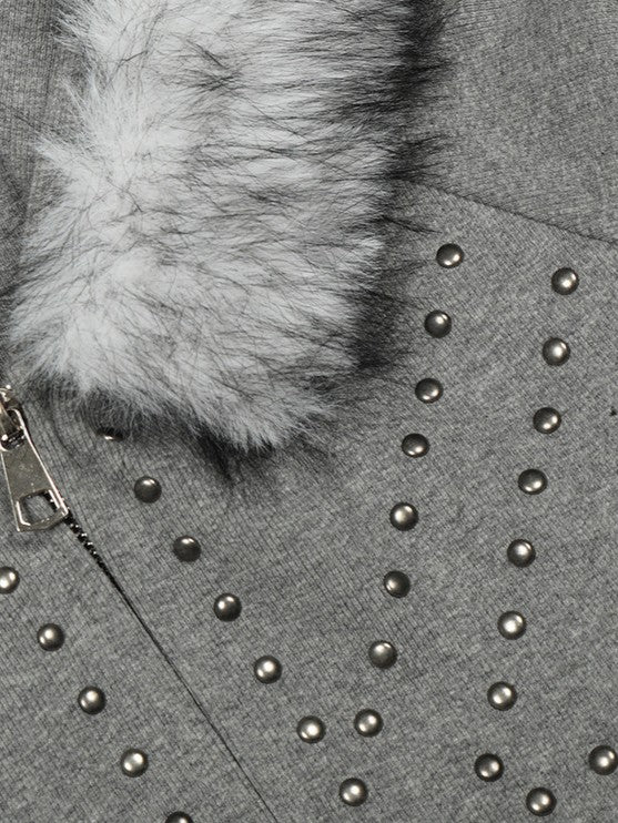 'Urban Stud' Fur Collar Studded Detailing Fleece Hoodie (Copy) AlielNosirrah