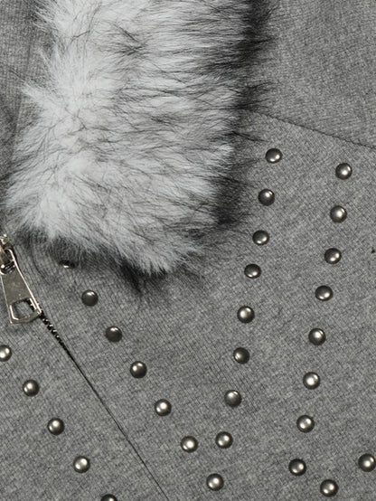'Urban Stud' Fur Collar Studded Detailing Fleece Hoodie (Copy) AlielNosirrah