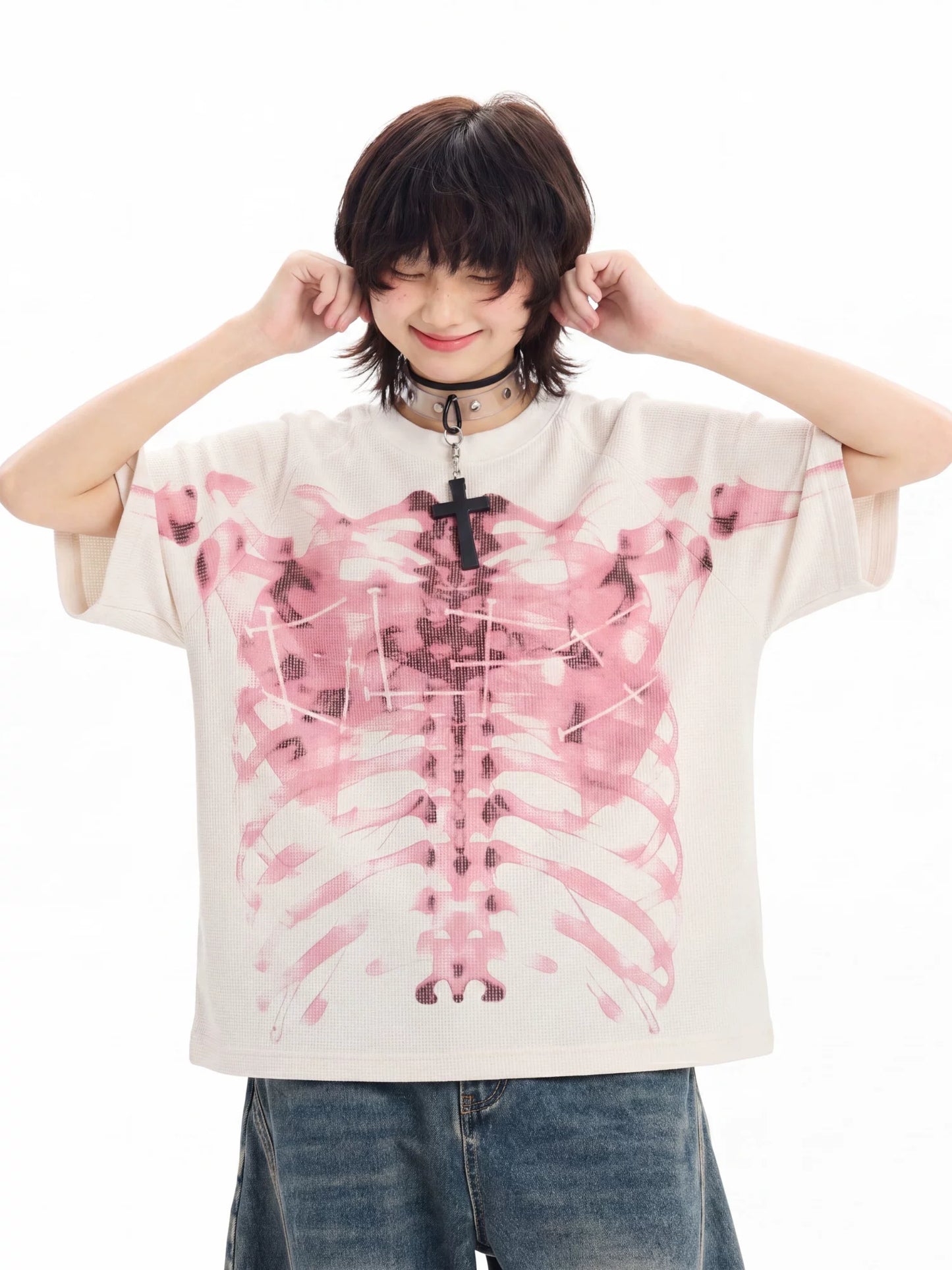 'BoneEcho' Gothic Skeleton Print Short Sleeve T-Shirt