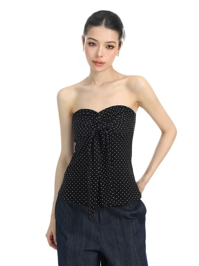 'Polka Babe' Allover Polka Dot Lace-Up Bow Bandeau Top AlielNosirrah