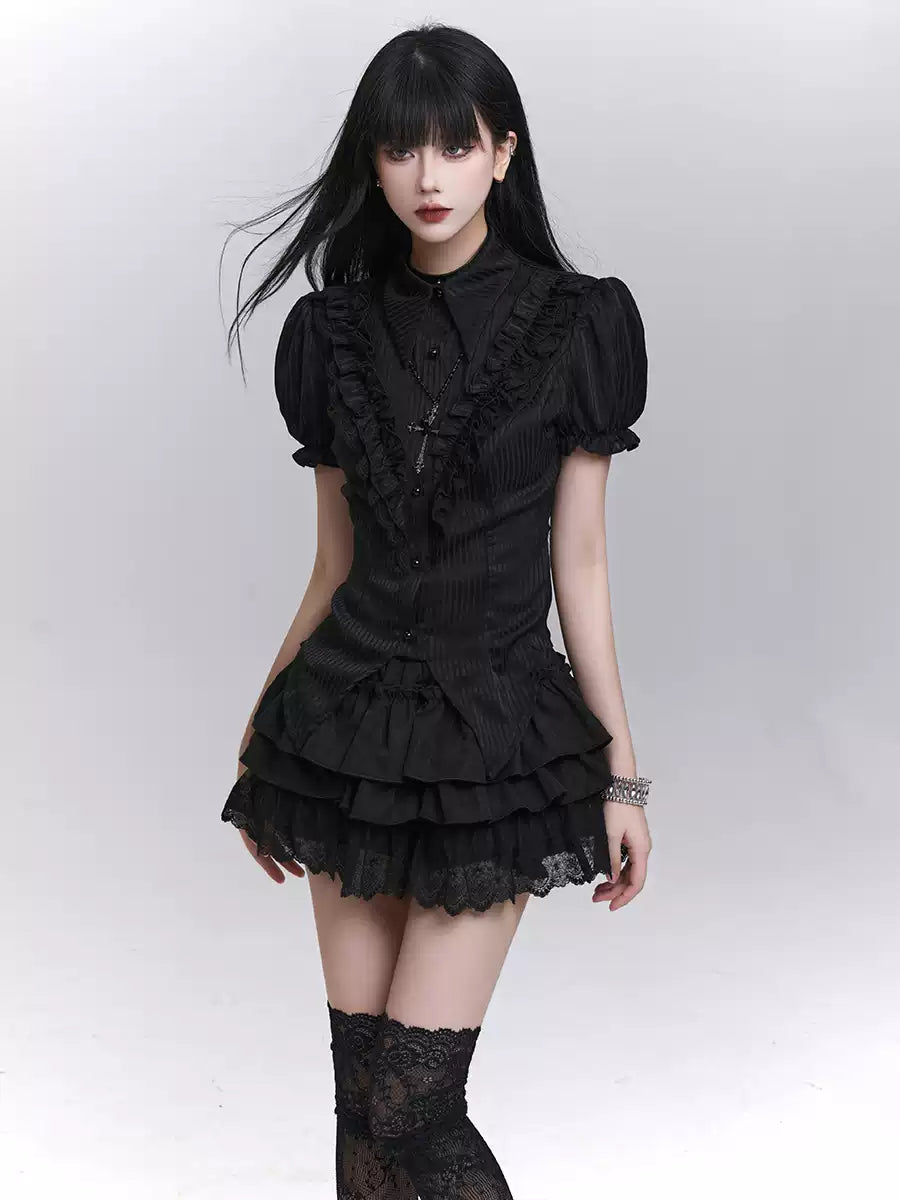 'Spirit Doll' Gothic Black Puff Sleeve Blouse AlielNosirrah
