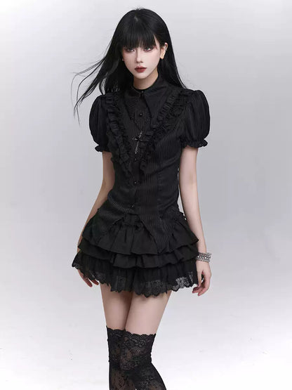 'Spirit Doll' Gothic Black Puff Sleeve Blouse AlielNosirrah