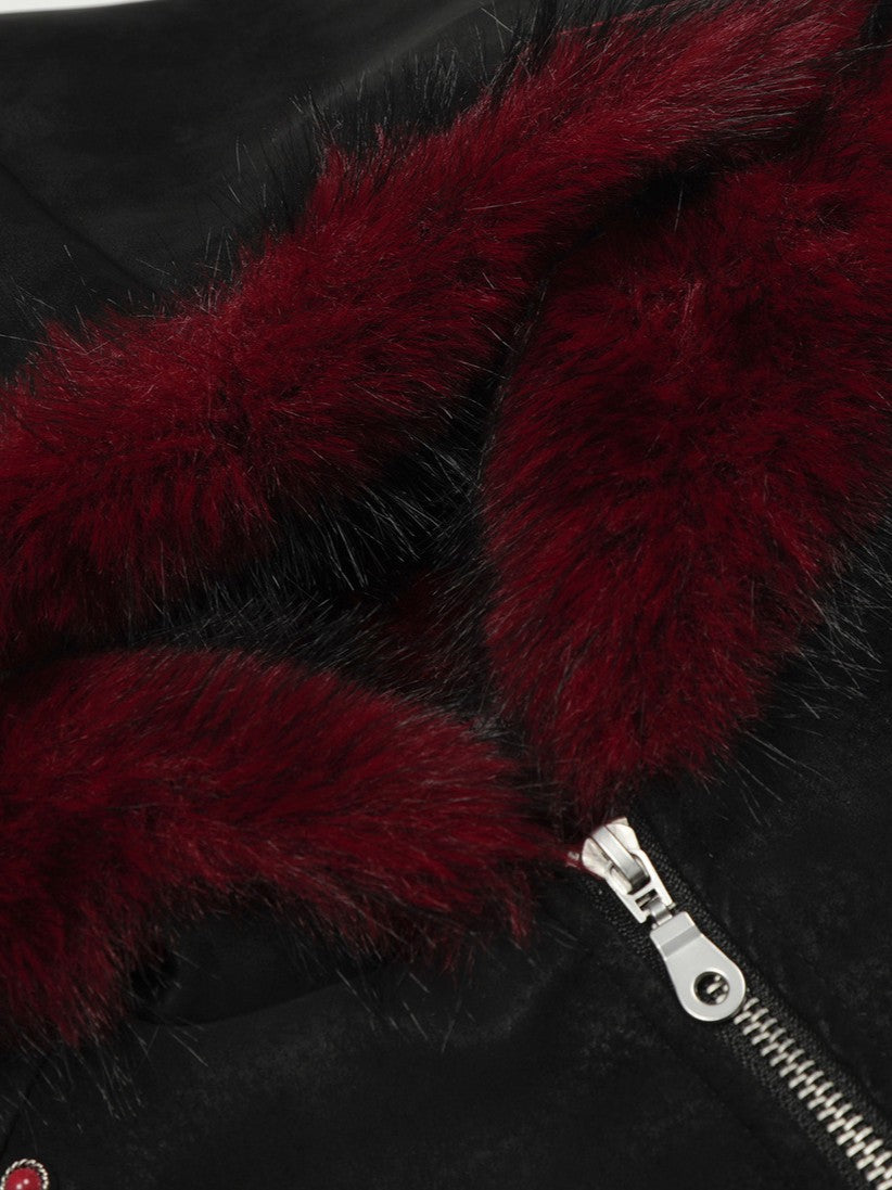 'Frosted Vixen' Double Zippers Faux Fur Collar Cropped Jacket (Copy) AlielNosirrah