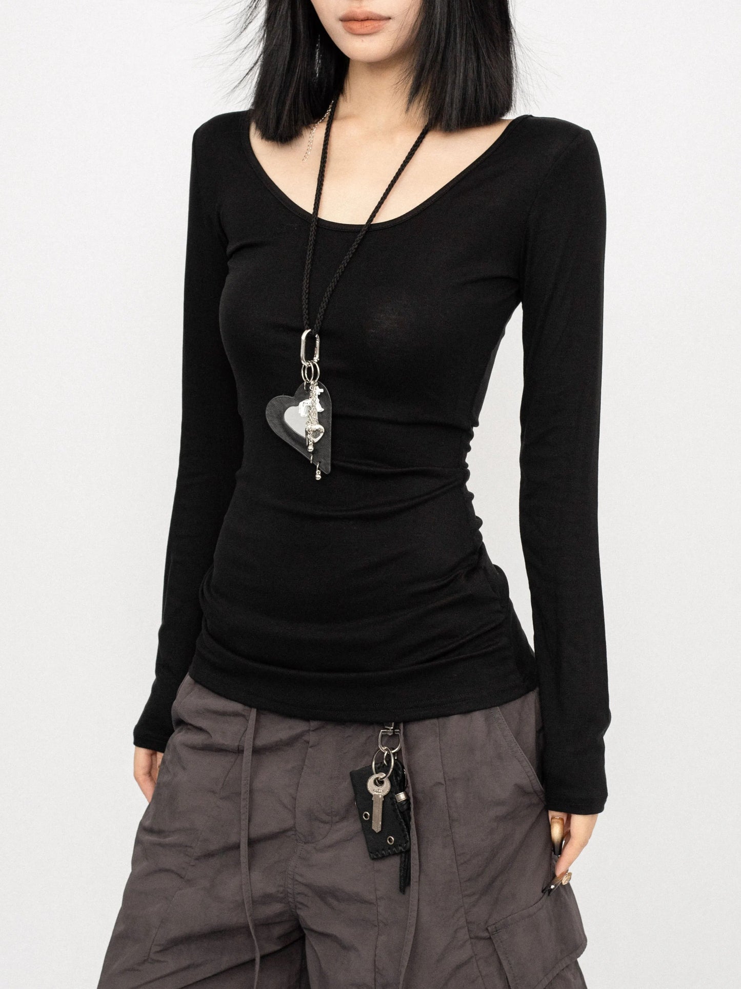 ’Lace Cross' Hot Girl Sexy Autumn Layering Tee Cross Back Lace Slim-Fit Long Sleeve Top AlielNosirrah