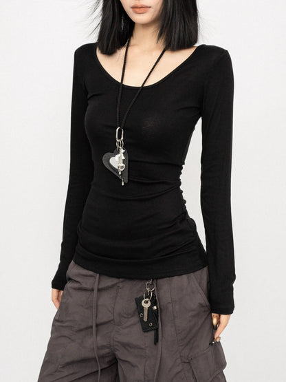 ’Lace Cross' Hot Girl Sexy Autumn Layering Tee Cross Back Lace Slim-Fit Long Sleeve Top AlielNosirrah