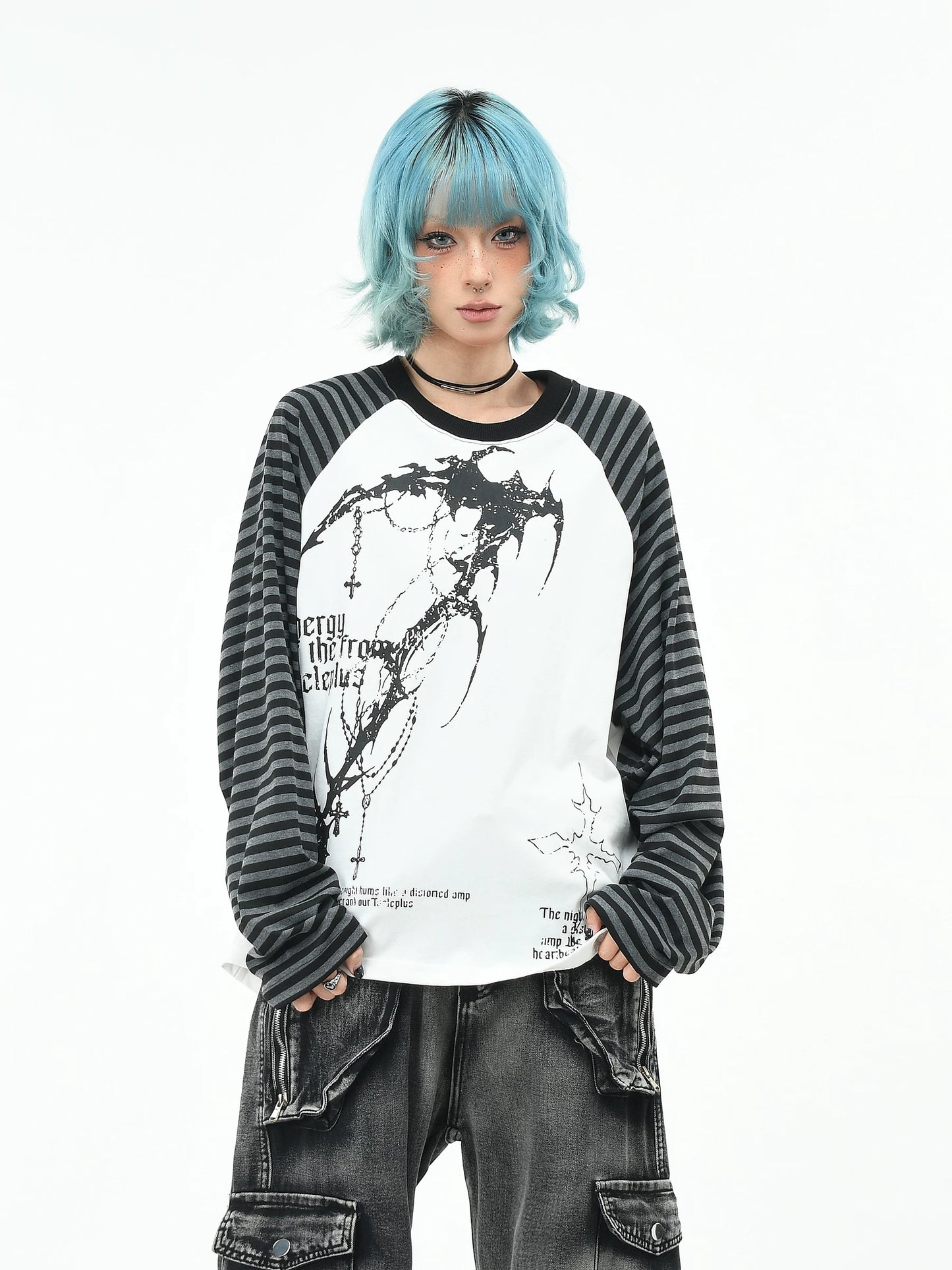 'GothWave' Gothic Striped Color Block Long Sleeve T-Shirt