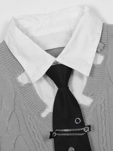 'Campus Crush' Layered-Style Polo Collar Knit Sweater AlielNosirrah