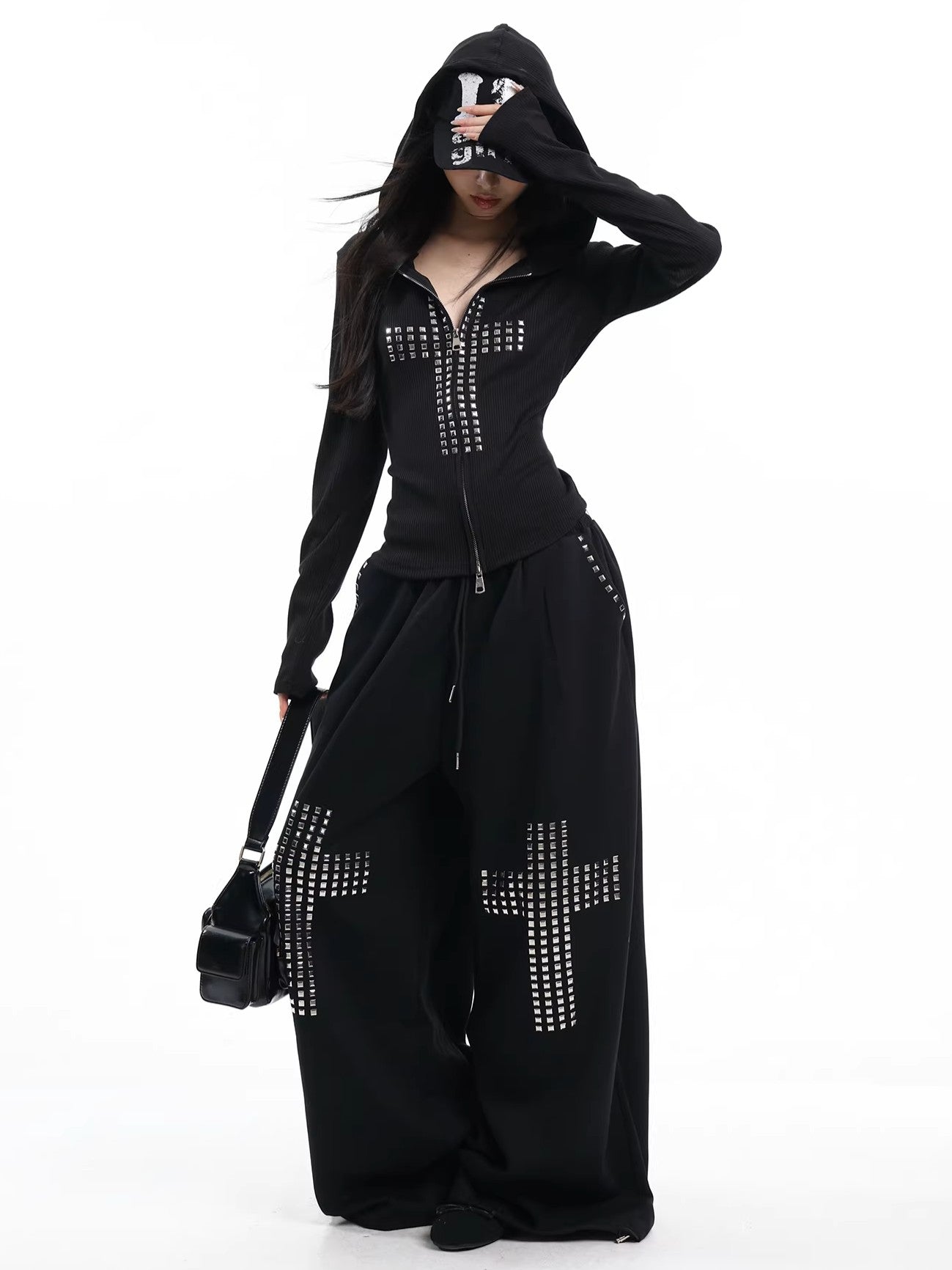 'Street Float' Rhinestone Cross Oversized Casual Streetwear Trousers (Copy) AlielNosirrah