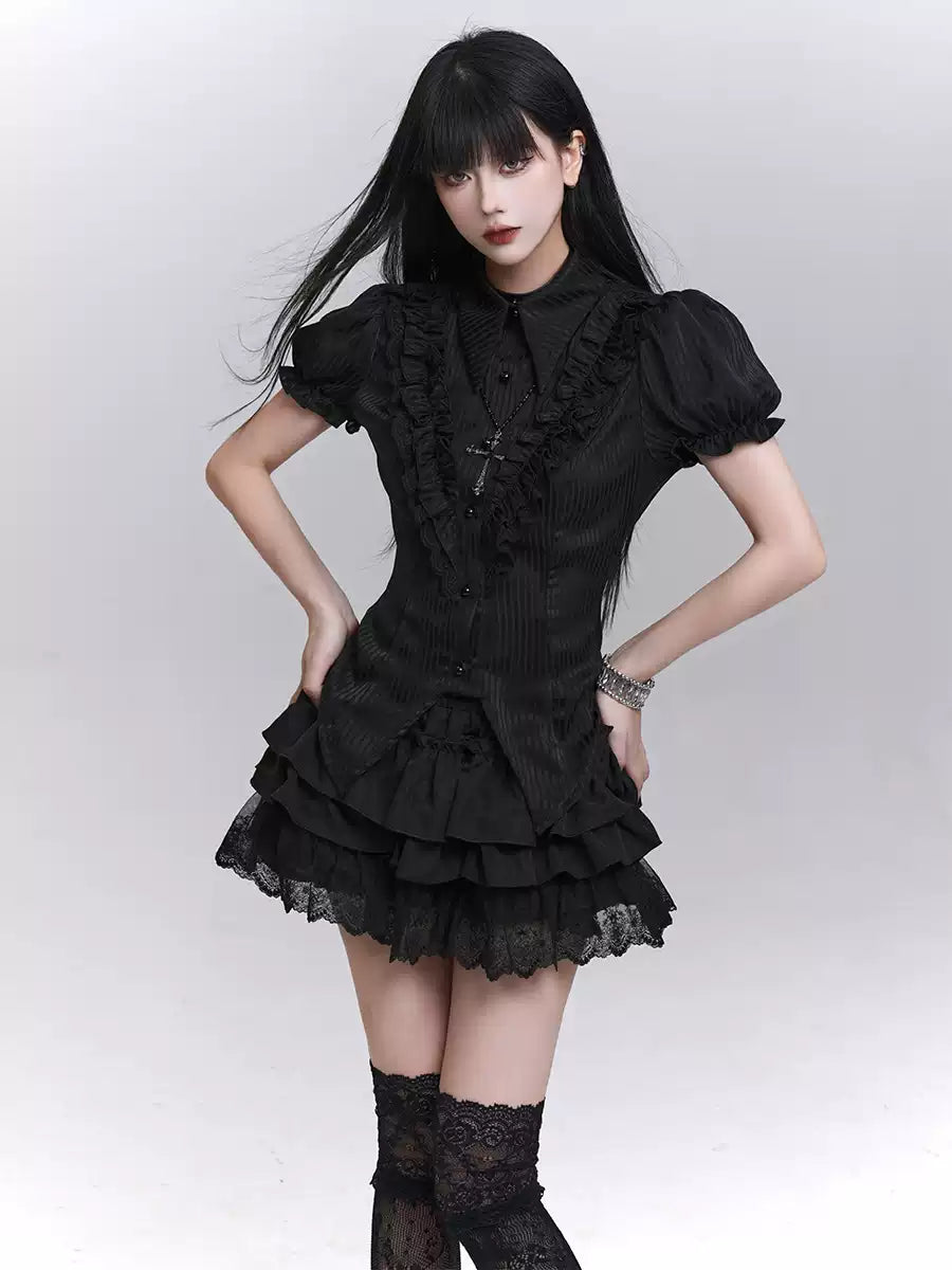 'Spirit Doll' Gothic Black Puff Sleeve Blouse AlielNosirrah
