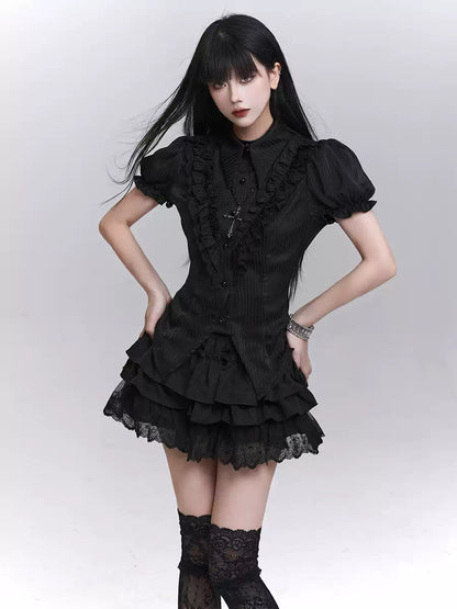 'Spirit Doll' Gothic Black Puff Sleeve Blouse AlielNosirrah