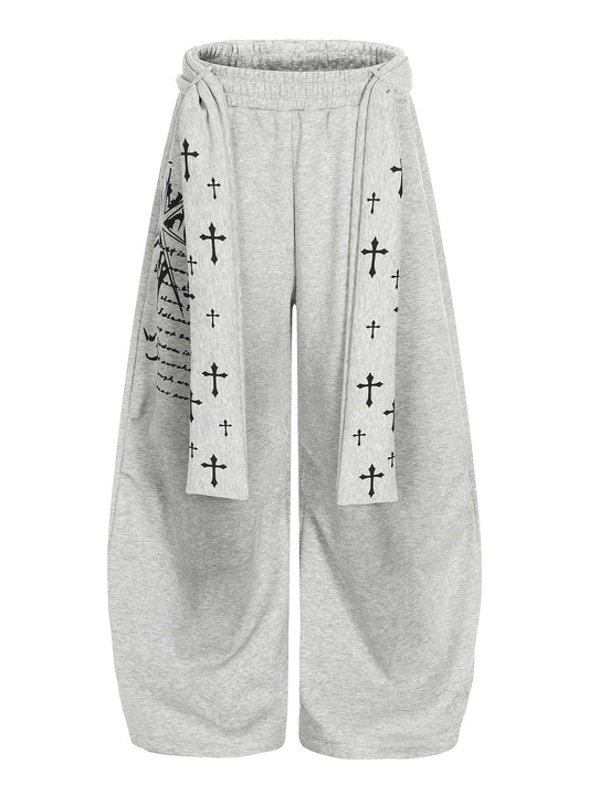 'Crosswalk' Street-Style Cross Print Casual Fleece Pants AlielNosirrah