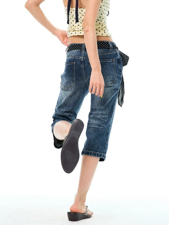 'Blue Breeze' Vintage Washed Cropped Denim Jeans AlielNosirrah