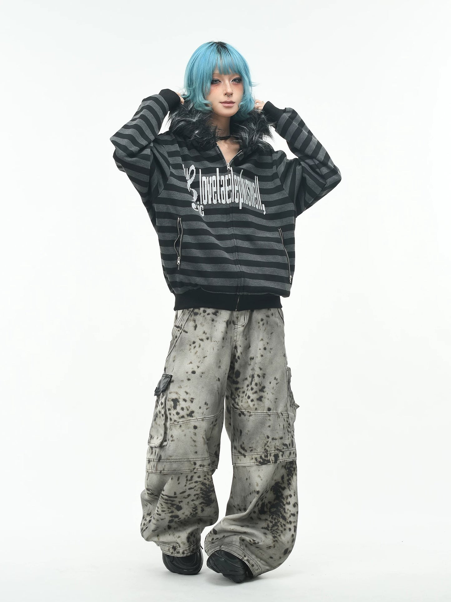 'RiotVibe' Rebellious Streetwear Striped Hoodie