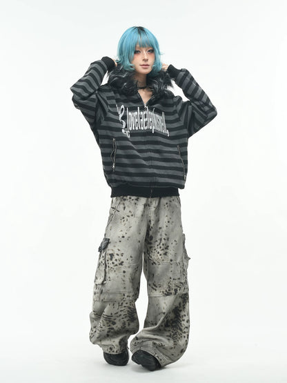 'RiotVibe' Rebellious Streetwear Striped Hoodie