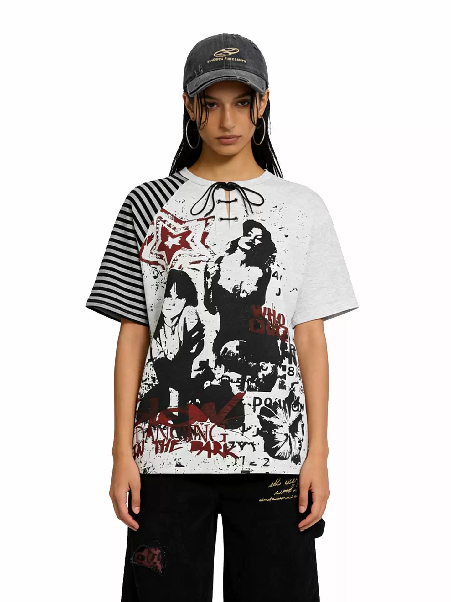 'City Outcast' Vintage Streetwear Print Striped T-Shirt AlielNosirrah