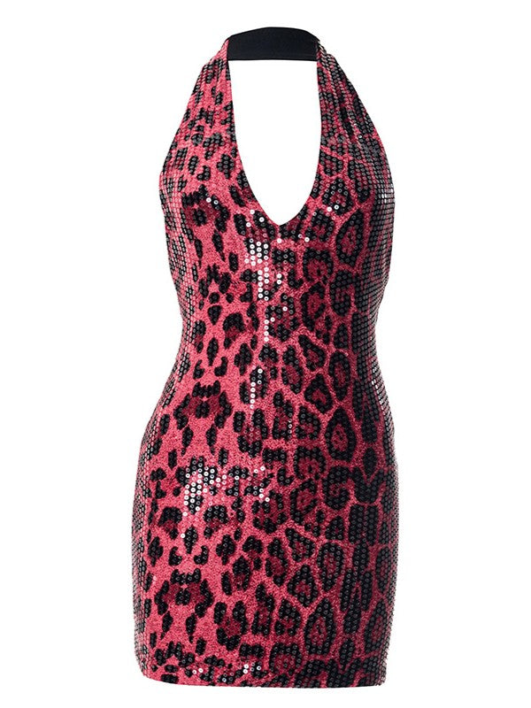 'Wild Spark' Sexy Leopard Sequin Halter Dress AlielNosirrah