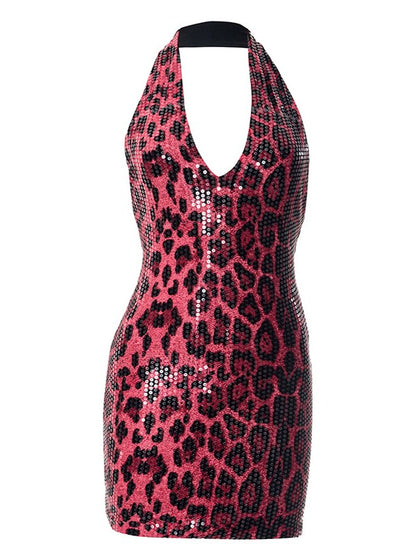 'Wild Spark' Sexy Leopard Sequin Halter Dress AlielNosirrah
