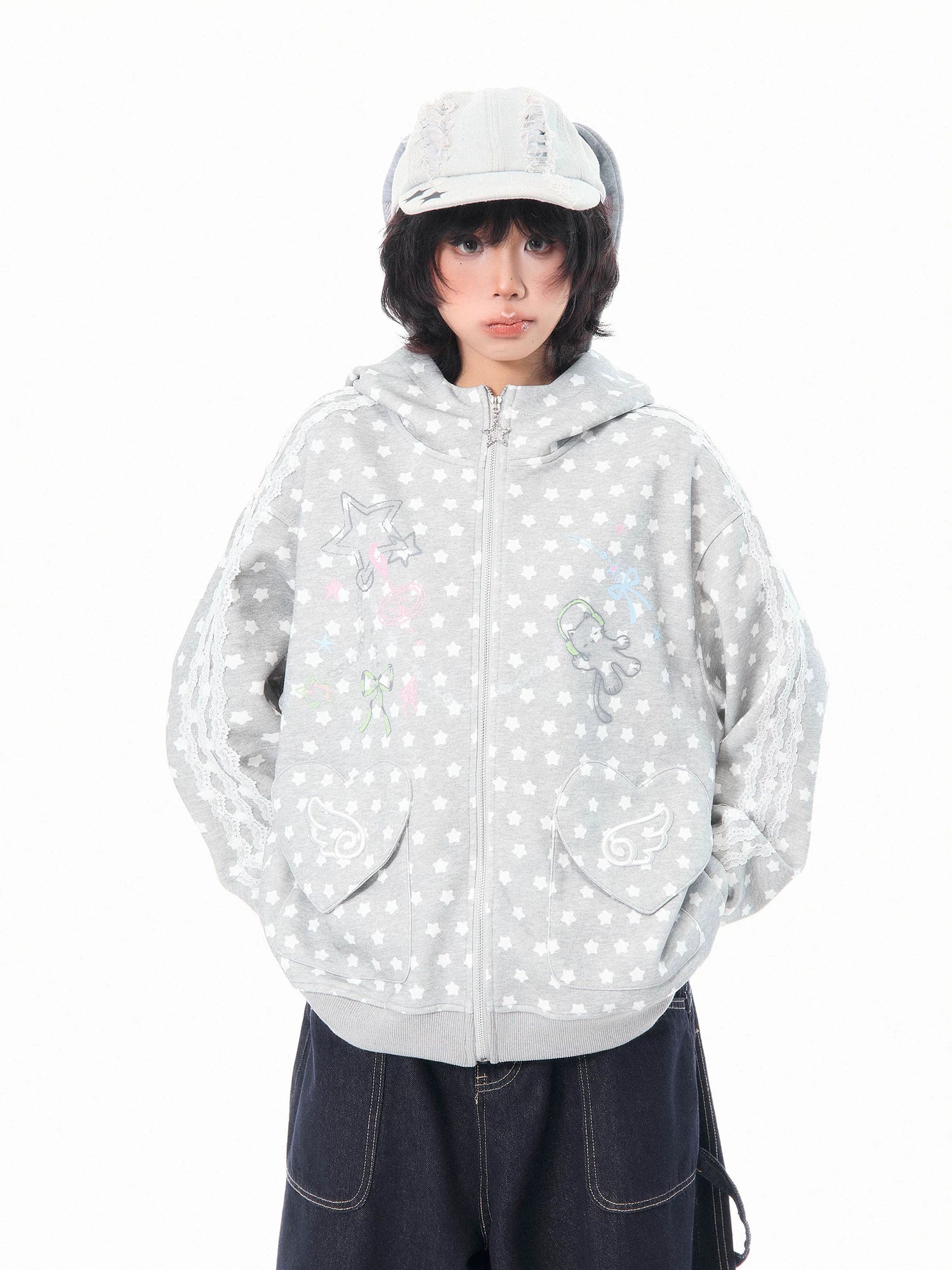 'Kitty Star' Allover Cat Star Pattern Hoodie AlielNosirrah
