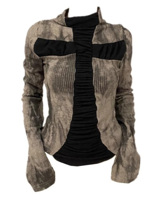 'Crossed Rebel' Y2K Hot Girl Vintage Punk Cross Patchwork Long Sleeve Top AlielNosirrah