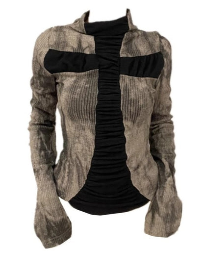 'Crossed Rebel' Y2K Hot Girl Vintage Punk Cross Patchwork Long Sleeve Top AlielNosirrah